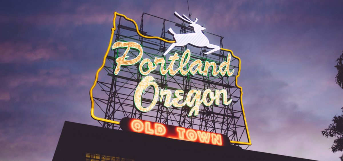 Portland's most famous neon sign greats locals and visitors alike.