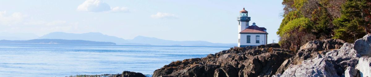 Lime Kiln Lighthouse perches on the edge of San Juan Island.