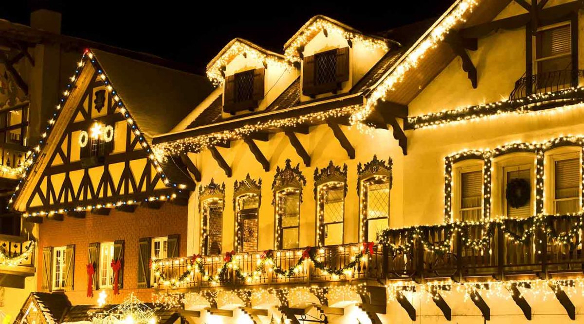 Christmas lights decorate the Bavarian town of Leavenworth.